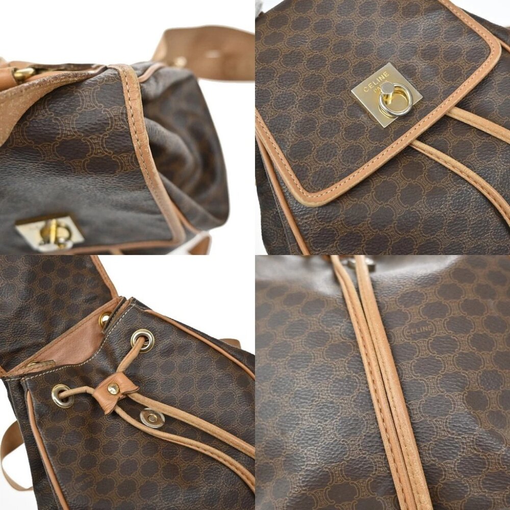 CELINE Logo Macadam Pattern Backpack Bag PVC Leather Brown GHW - Picture 8 of 15